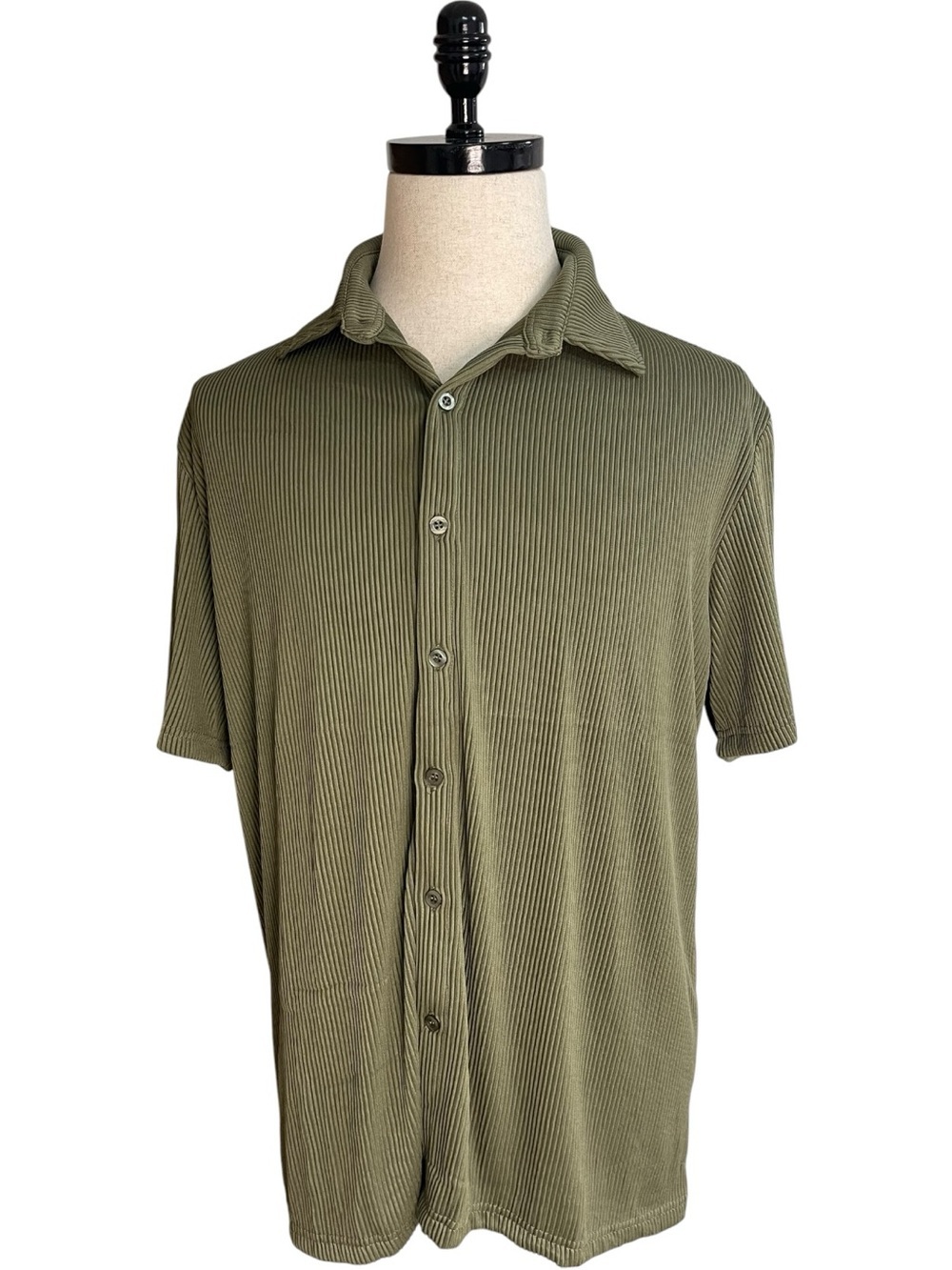 Coofandy Short Sleeve Casual Button Down Textured Shirt Green